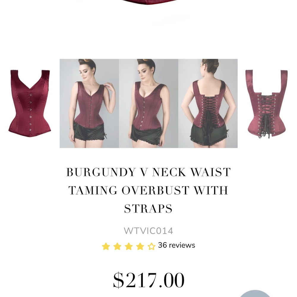 Burgundy V neck over bust waist training corset with straps. BRAND NEW!
